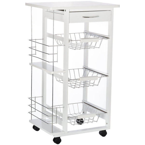 Desserte Cuisine 47x37x83 cm 3 Paniers 2 Porte Bouteilles Blanc sconto