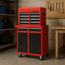 Cassetta Carrello Portautensili Mobiletto a 5 Cassetti 2in1 in Acciaio SPCC Laminato Rosso      