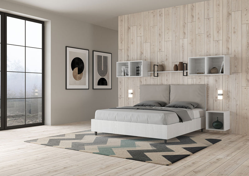 Letto Matrimoniale Struttura Bianco Frassico con Cuscini in Similpelle Egos Antea Tortora Varie Misure