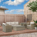 Set Salotto da Giardino 2 Divani 2 Poltrone Tavolino e Tavolo Contenitore in Rattan Beige