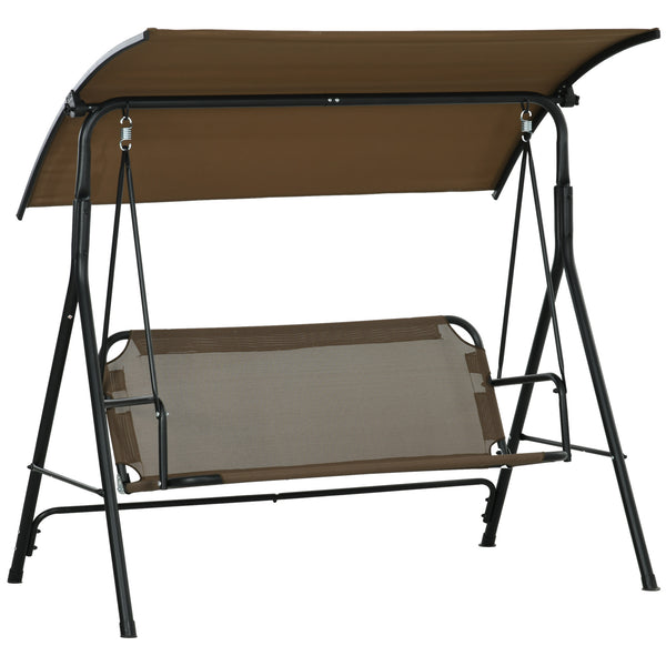 sconto Dondolo da Giardino 3 Posti 172x110x153 cm con Copertura Regolabile in Acciaio e Poliestere Marrone e Grigio