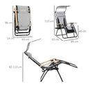 Sedia Sdraio Zero Gravity Reclinabile 89x65x113 cm in Acciaio e Tessuto Oxford Grigio Chiaro