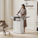 Mobile Asse da Stiro Pieghevole 121x37x89 cm a Rotelle con Ripiano Aperto e Armadietto in MDF Bianco e Grigio      