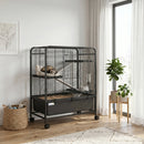 Gabbia per Conigli 75x46x94,5 cm a 4 Livelli con Piattaforme Rampe Ruote Serbatoio Acqua e Vassoio Rimovibile in Acciaio Nero      