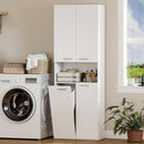 Mobile da Bagno 60x30x174 cm a 2 Ante con Cesto Portabiancheria a Ribalta e Ripiano Aperto in Legno Bianco      