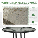 Tavolino da Giardino Ø80x72 cm Piano in Vetro con Foro in Metallo Nero      