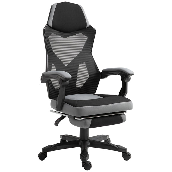 Sedia da Gaming Ergonomica con Schienale Reclinabile e Poggiapiedi Retrattile in Tessuto Grigio acquista