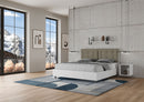 Letto Matrimoniale con Alzata Comoda Struttura Bianco Frassico con Cuscini in Similpelle Annalisa Cappuccino Varie Misure
