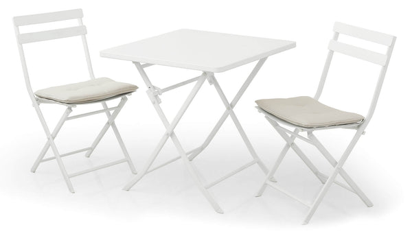 acquista Ensemble de table basse et 2 chaises de jardin pliantes en acier blanc Kraus Tiziano