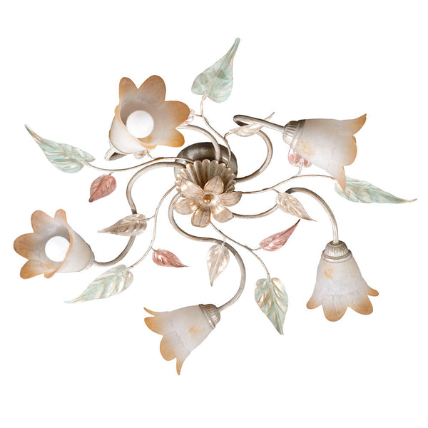 sconto Plafonnier 5xE14 Cadre Vieilli Blanc Ombré Verre Ambre E-Energy Giulia