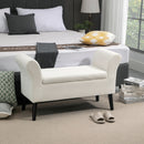 Panca Contenitore con Braccioli 111,5x41x65 cm in Tessuto Effetto Velluto e Legno Bianco Crema   