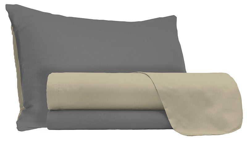 Set Lenzuola Sopra Sotto e Federe Doubleface Tortora\/Fumo