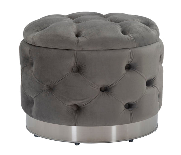 Conteneur Puff Gris Riche Ø55x42 cm en Bois Éponge, Polyester et Acier Gris prezzo