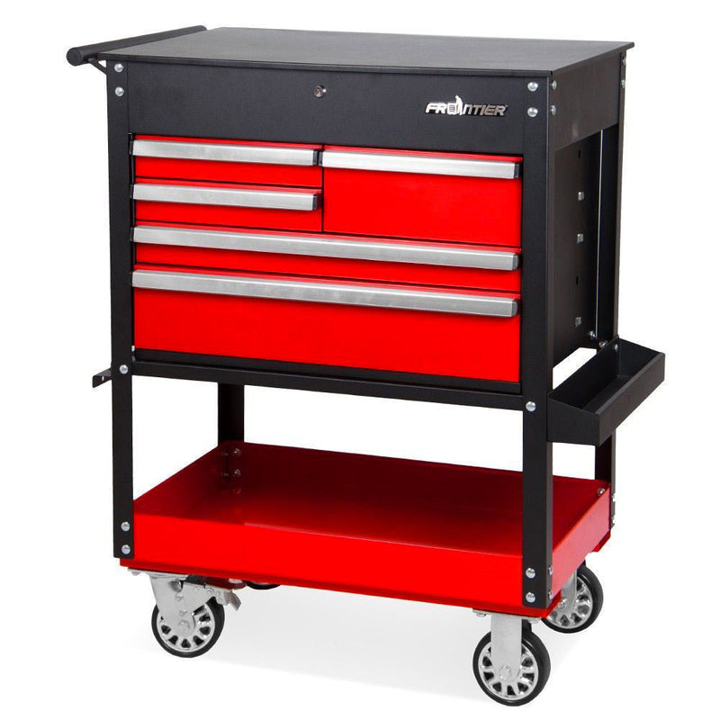 Carrello Porta Attrezzi da Officina  92,5x52x106 cm in Acciaio Nero e Rosso