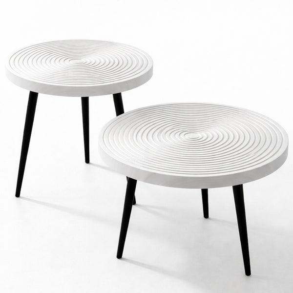 prezzo Set 2 Tavolini da Caffè Rotondi Ø60 cm e Ø50 cm Design Industrial in MDF e Metallo Bianco