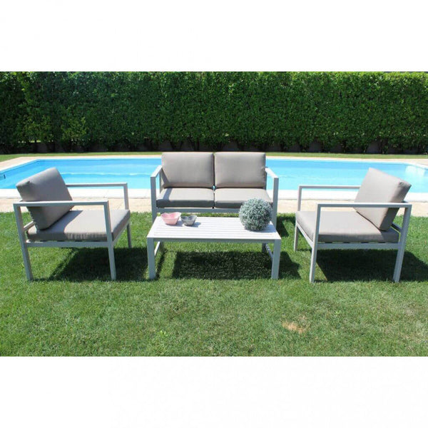 Ensemble Salon de Jardin Canapé 2 Fauteuils et Table Basse avec Coussins en Aluminium Gris Tourterelle sconto