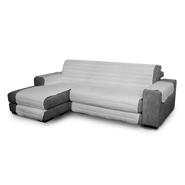 Housse de canapé matelassée en microfibre avec péninsule gauche gris clair sconto