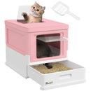 Lettiera Chiusa per Gatti 47,5x35,5x36,7 cm 2 Porte e Vassoio Estraibile in PP Rosa e Bianco  