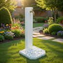 Fontana da Giardino con Rubinetto in Ottone e Base con Ciottoli 40x40x100 cm in Acciaio Bianco