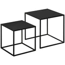 Set da 2 Tavolini da Caffè Impilabili Quadrati per  Soggiorno in Acciaio Nero      