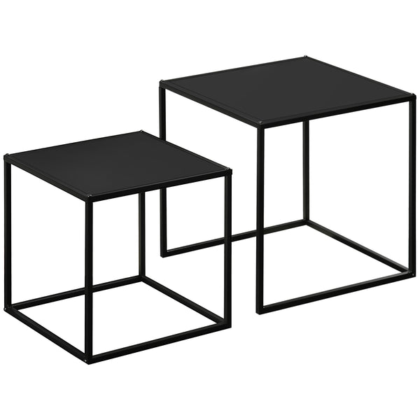Set da 2 Tavolini da Caffè Impilabili Quadrati per Soggiorno in Acciaio Nero sconto