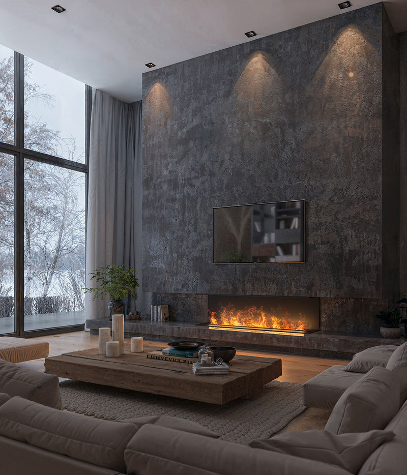 Camino a Vapore Elettrico  Da Incasso 180x50x40 cm Invapo Inside C1800 con Ricarica Automatica in Acciaio Verniciato Nero      