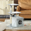 Albero Tiragraffi con Casetta e Piattaforme in Peluche 50x30x81,5 cm Pali in Sisal Grigio   