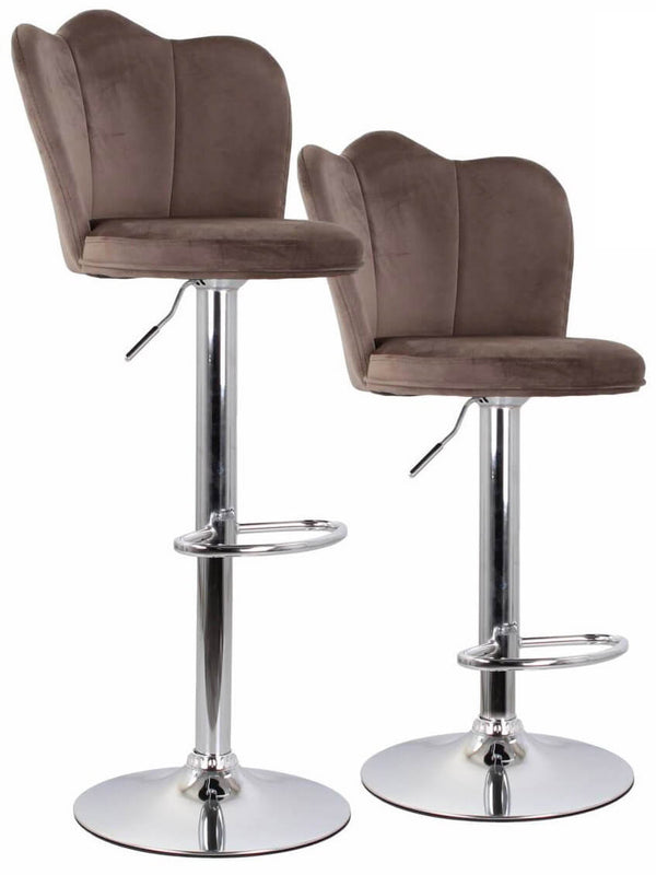 sconto Lot de 2 Tabourets 38x38x60/80 cm en Velours Base Chrome Gris