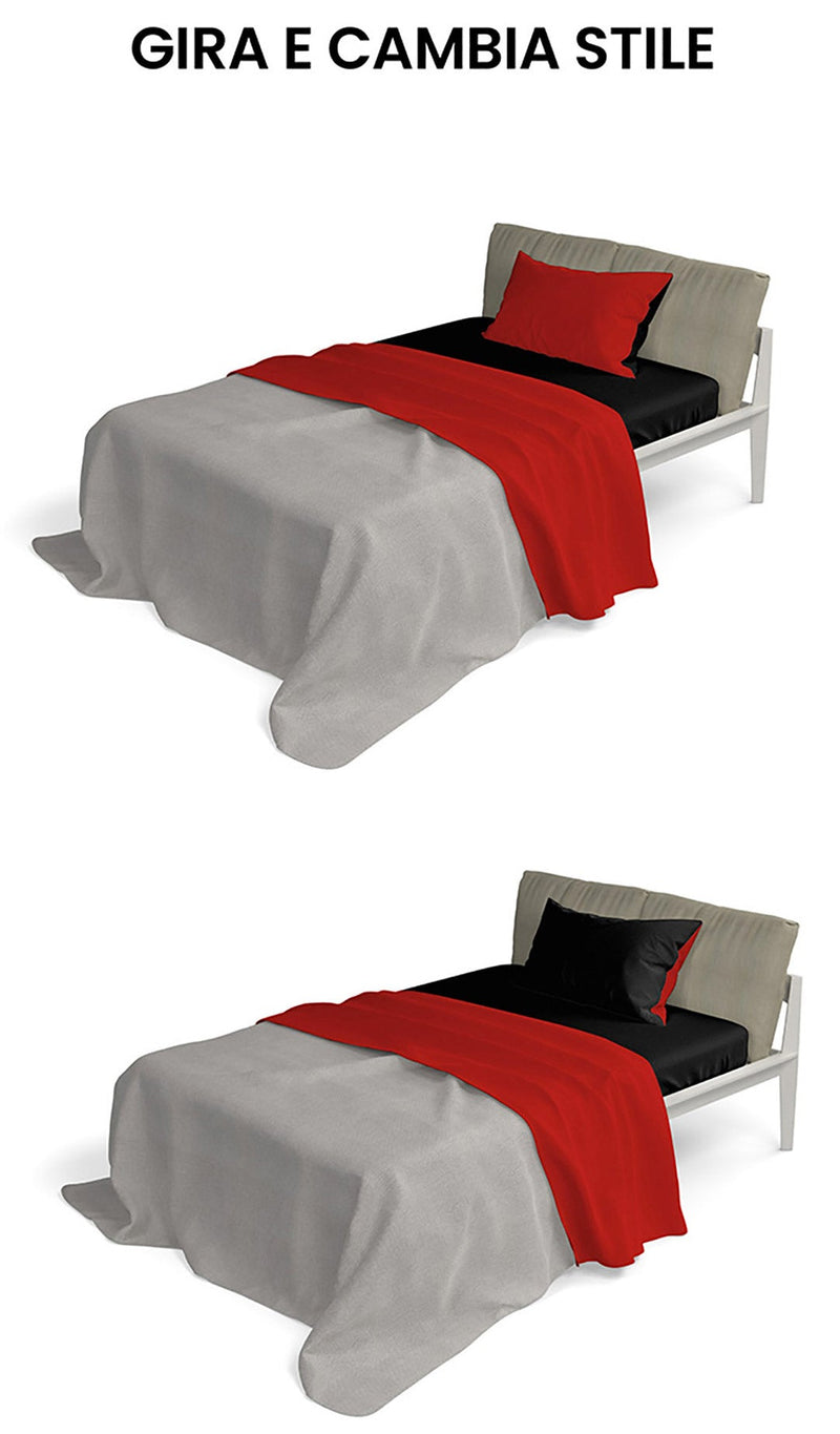 Set Lenzuola Sopra Sotto e Federe Doubleface Rosso\/Nero