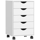 Cassettiera da Ufficio a 5 Cassetti 40x40x67 cm con Ruote Girevoli con Freni Bianco      