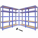 Set 4 Scaffali 5 Ripiani ad Incastro 90x50x180 cm e Martello Piani in MDF Struttura in Acciaio Blu