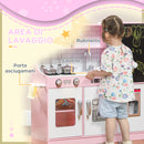 Cucina Giocattolo per Bambini 3-8 Anni con Fornelli Microonde Lavandino in Legno Rosa      