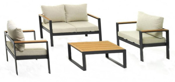 sconto Salon de jardin canapé 2 fauteuils et table basse en aluminium gris foncé