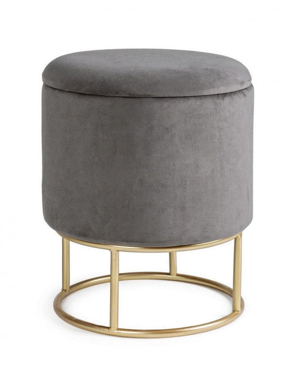 sconto Polina Tabouret de Rangement Rond Gris Opale Rembourré en Tissu Effet Velours