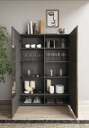 Vetrina Mobile Soggiorno Alto 2 Ante Senza Luci Venus 121x44x169 cm Titanio E Rovere Cadiz