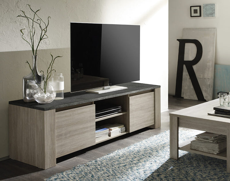 Mobile TV Top in Pietra 2 Porte 2 Nicchie 56x181x51cm TFT  Elba Quercia e Pietra Scura