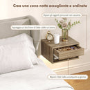 Set 2 Comodini Sospesi 37x32x21 cm con LED RGB Integrati e Regolabili con APP Cassetto e Ripiano in Melamina Color Legno      