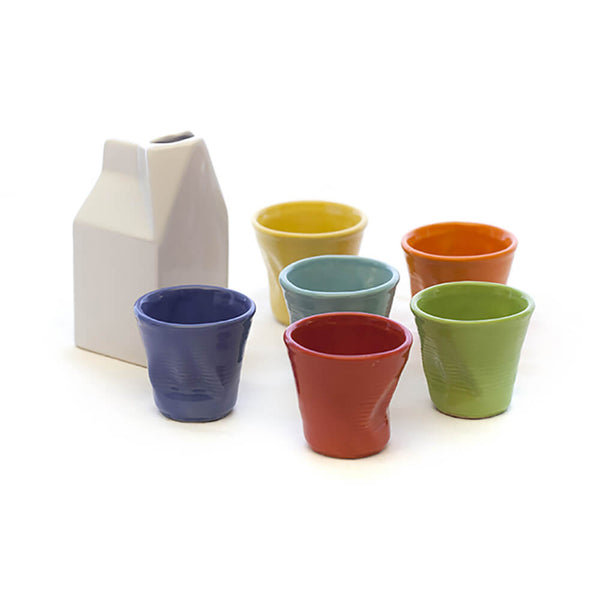 Lot de 6 tasses à café froissées multicolores avec pot à lait en grès Kaleidos blanc acquista