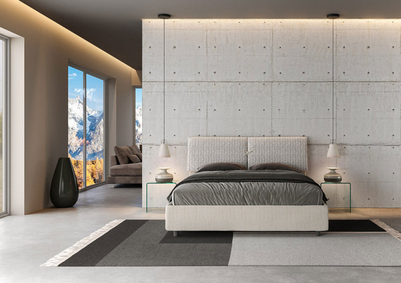 Letto Matrimoniale con Testata e Alzata Comoda Imbottito in Tessuto Aragona Mados Bianco Varie Misure