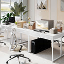 Scrivania Moderna 100x50x75 cm con 2 Cassetti e Gambe in Acciaio Bianco Lucido      