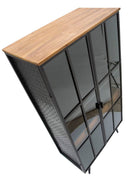 Mobile Iron School Porta Bottiglie 81x42x162,5 cm in Ferro e Legno di Abete Nero e Marrone