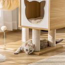 Tiragraffi per Gatti con 2 Pali Casetta e Lettini 48x40x126 cm in Legno Peluche e Sisal Beige  