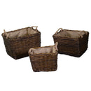 Set 3 portalegna in vimini con manici foderata juta marrone 