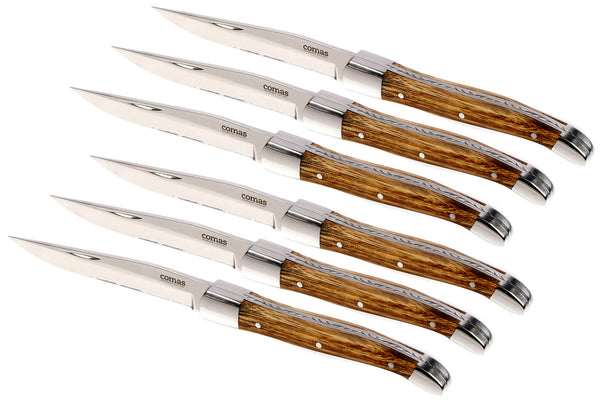 acquista Set de 6 Couteaux à Steak Lame Dentée Manche Bois Steak Alps