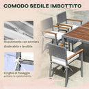 Set Tavolo e 6 Sedie da Giardino  in Acciaio Legno e Rattan Grigio