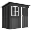 Casetta Box da Giardino 211x133x173/190 cm con Kit di Fondazione Porta Blocco Tetto Inclinato in Acciaio Zincato Grigio      