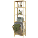 Colonna Bagno con 3 Ripiani e Cesto Portabiancheria in Tessuto 44x33x160 cm in Legno di Bambù 