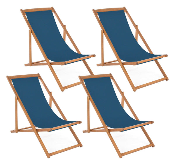 Set 4 Sedie Sdraio Reclinabile Pieghevole 60x106x88h cm in Legno Relax Noemi Blu sconto