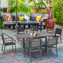 Set Tavolo Allungabile e 6 Sedie da Giardino in Alluminio Grigio