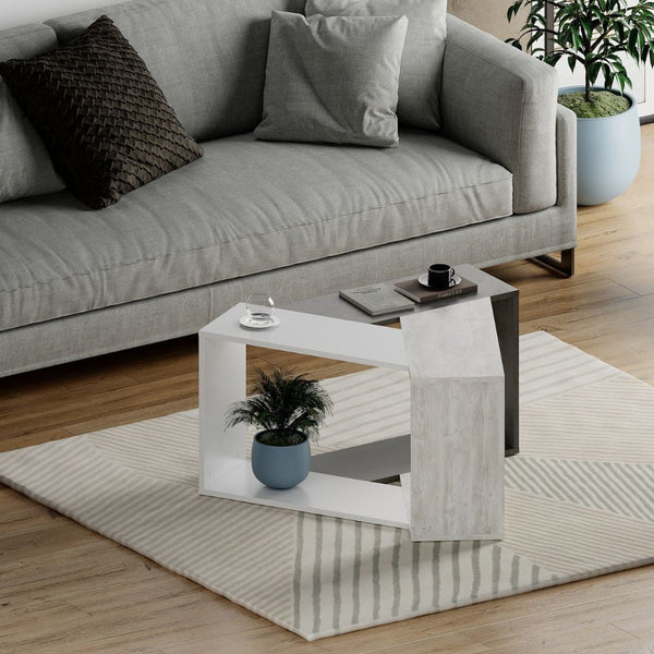 online Table basse de salon 100x98x52 cm en MDF Trio Cemento Bianco